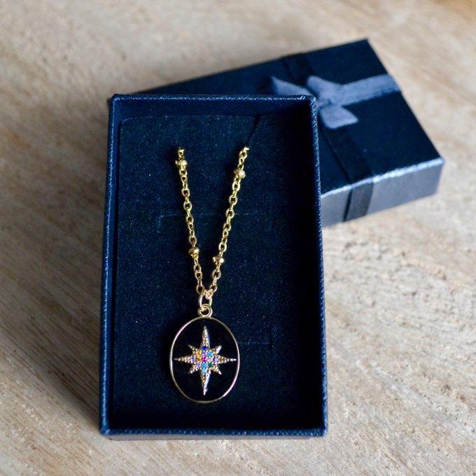 Collier acier inoxydable doré Etoile du nord