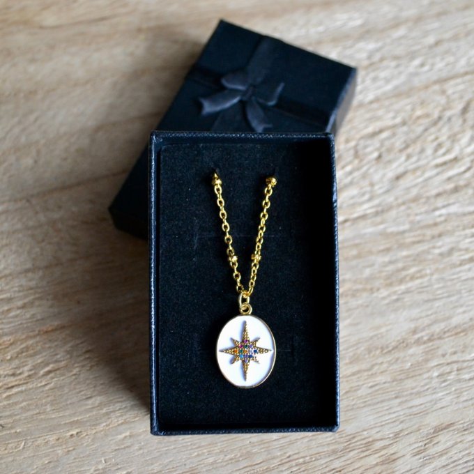 Collier acier inoxydable doré Etoile du nord