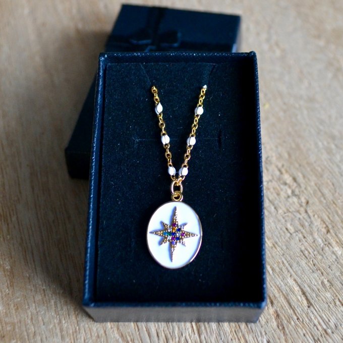 Collier acier inoxydable doré Etoile du nord